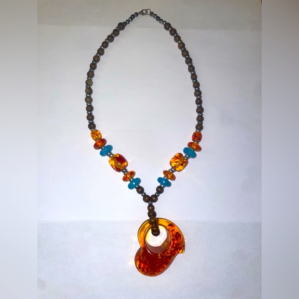 Amber wodden handmade necklace